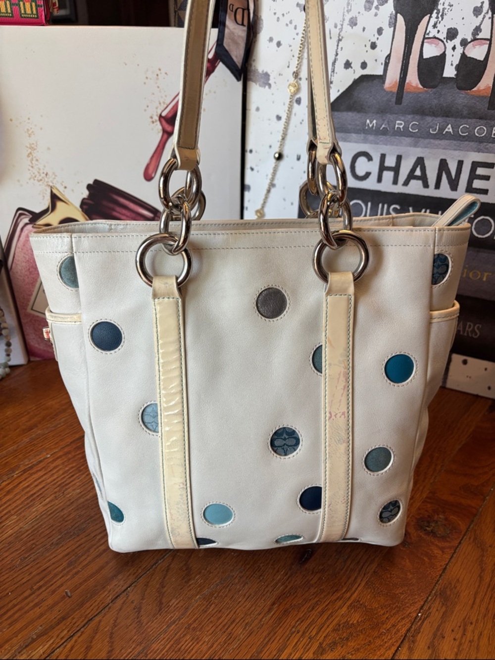 RARE Coach Limited Edition Polka Dot Gallery Tote & Matching Wristlet Set – Y2K - Picture 5 of 12